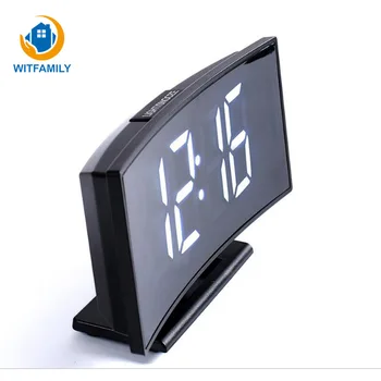 

Digital Watch Alarm Clock LED Clock Desktop Multi-function Alarm Clock Curved Mirror Clock Can Be External Power Supply
