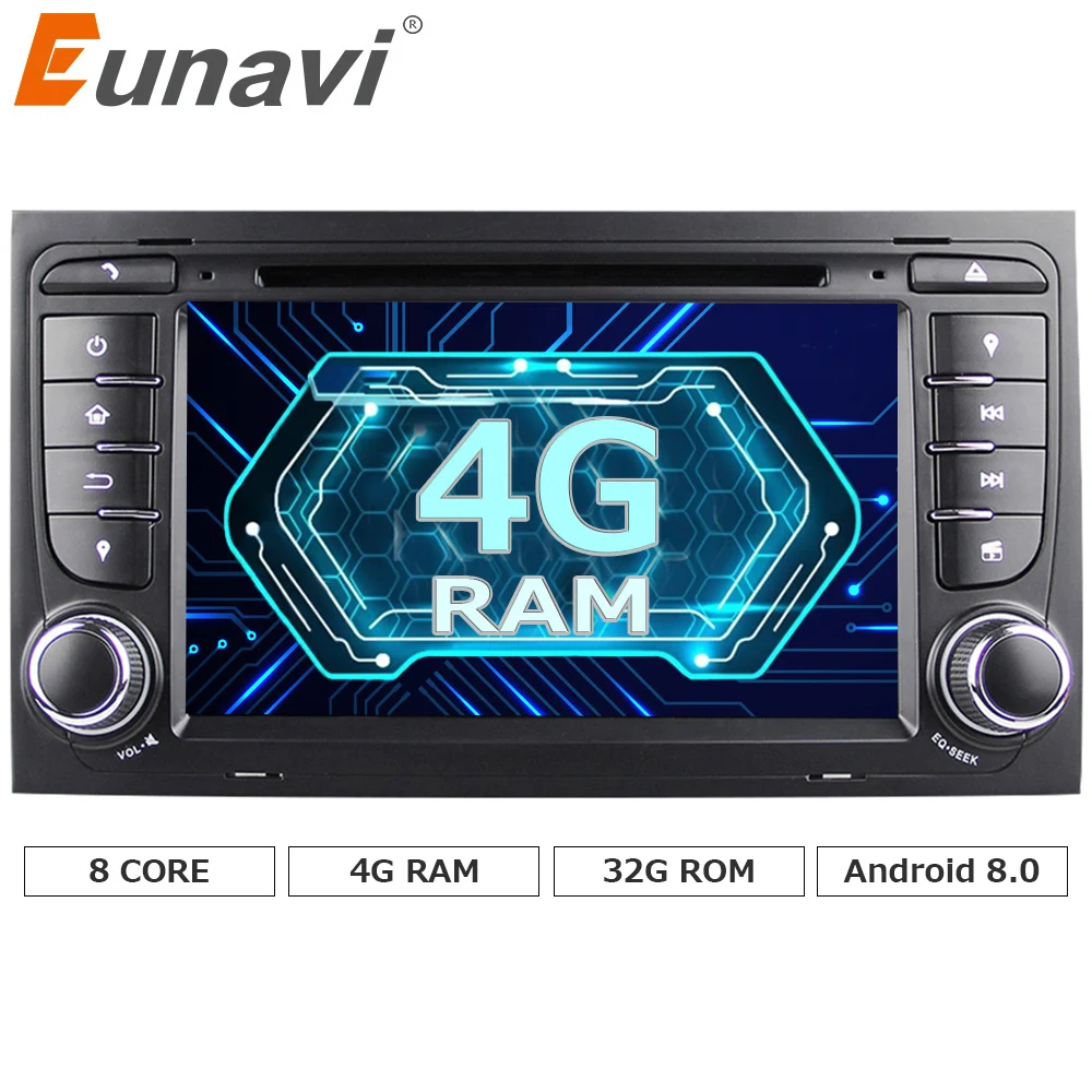 Eunavi 7 &quotOcta core 8 64bit 32 ГБ Android 8.0 dvd-плеер автомобиля 2 DIN для Audi A4/ s4 (2003-2013) с TPMS/OBD2/4 г/dab