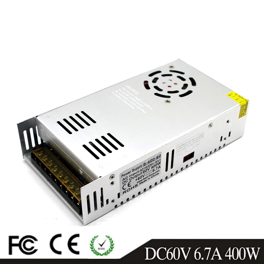 

DC Power Supply Switching 60V 6.7A 400W Driver Transformers 220V 110V AC to DC60V Power Adapter for CNC CCTV Stepper Motors DIY