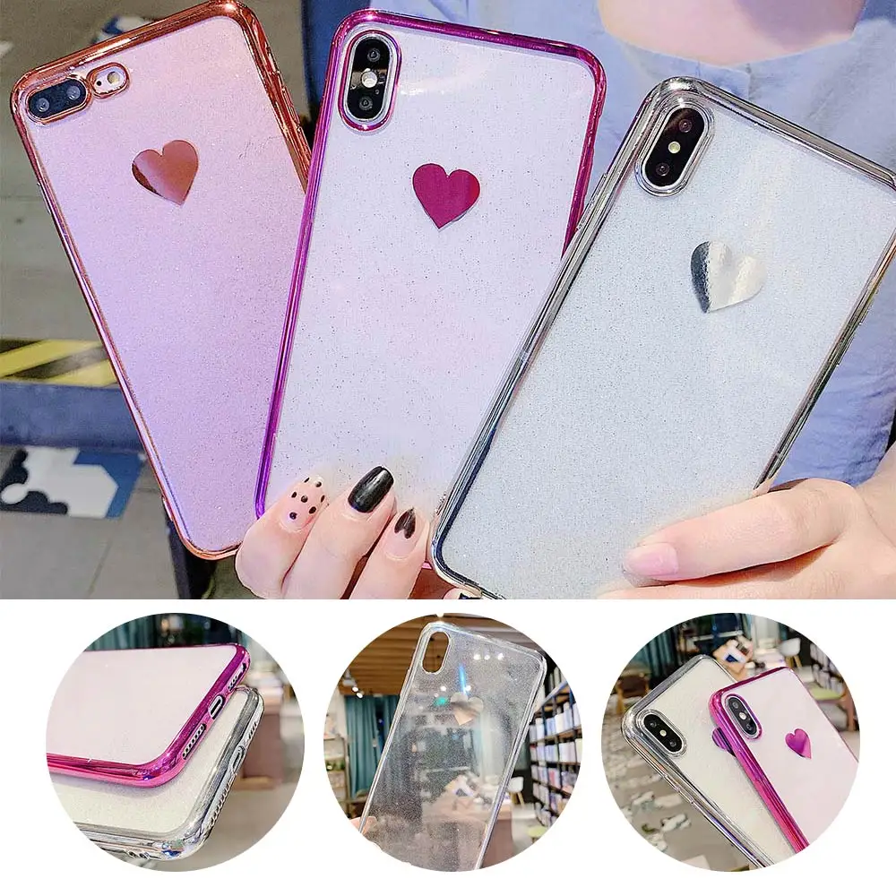 

RAXFLY Soft TPU Case For iPhone 7 8 6S Plus Transparent Plating Heart Case For iPhone XR X XS Max Protective Cover Fundas Coque