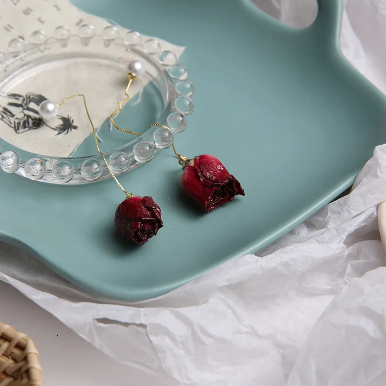 1 шт. S925 Серебряные серьги с натуральным цветком для женщин и девочек, серьги с темной розой, длинные жемчужные темпераментные ювелирные изделия, подарки