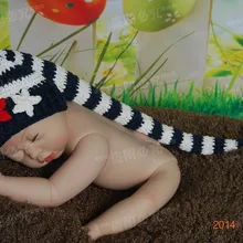 Детская шляпка, связанная крючком полосатая шляпа эльфа темно-синяя и белая Рождественская шляпа новорожденного фото реквизит хлопок