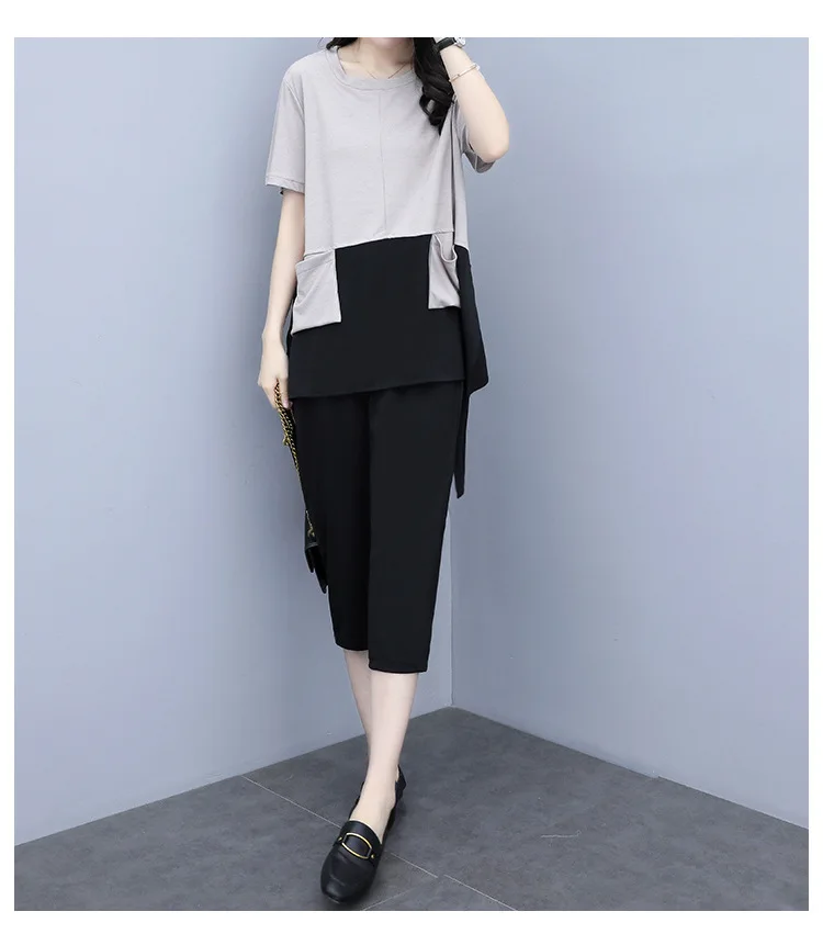 

In summer, a two-piece set of Korean fatten and plus-size women's frock mm200 catties show the trend of slimming and ageing suit