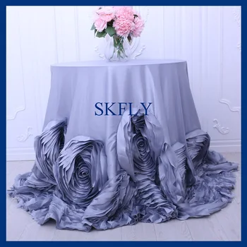 

CL052JA popular custom made nice wedding fancy 96'' round new round grey cake table cloth with rosette