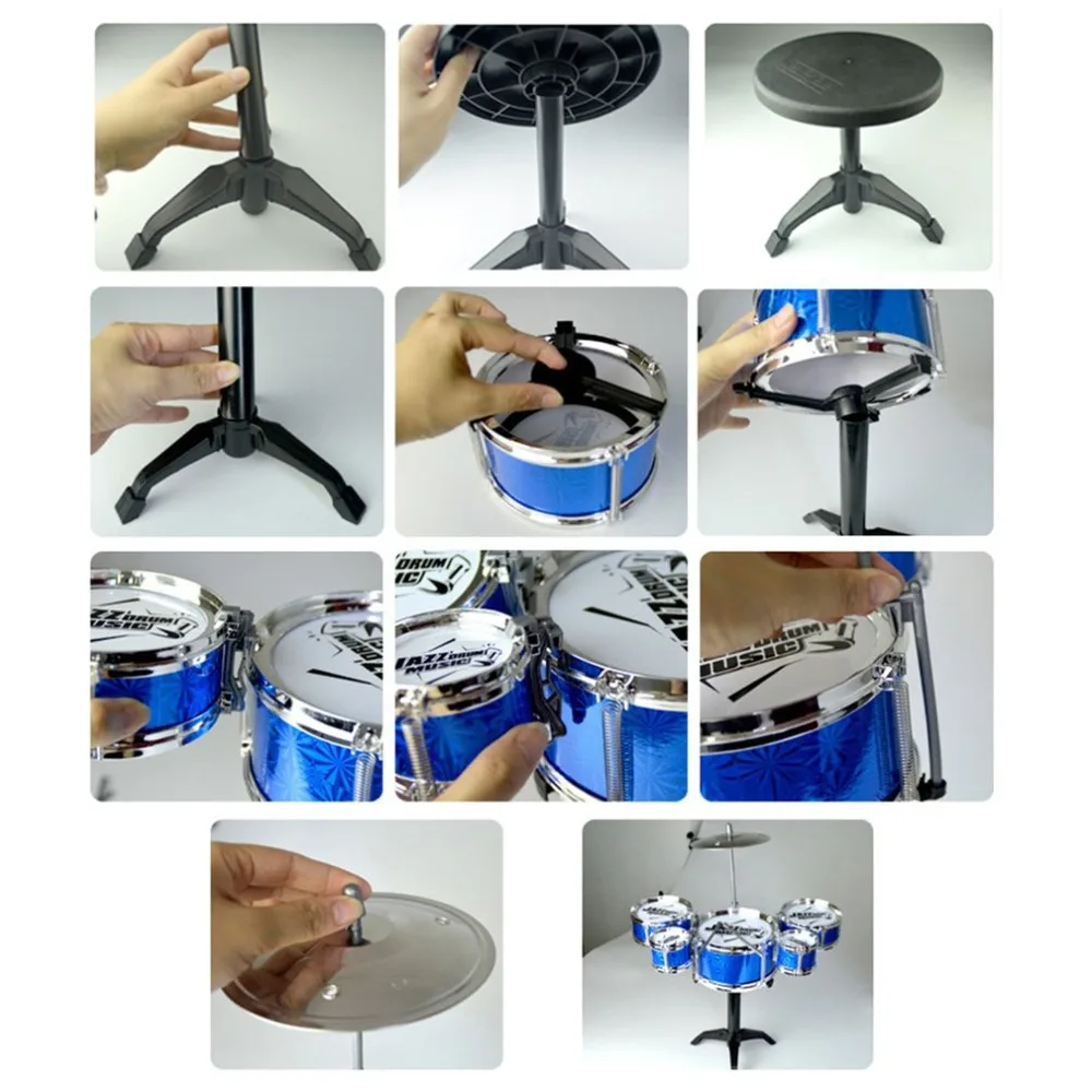 Музыкальный инструмент, игрушка для детей, 5 барабанов, имитация джазового барабана, набор с барабанчиками, клещи, развивающая музыкальная игрушка для детей, Xmax подарок