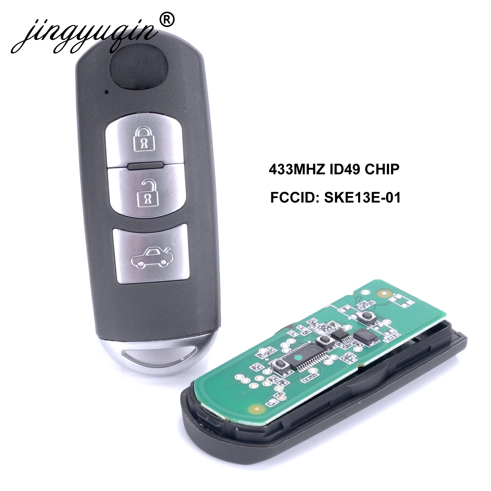 

jingyuqin 433Mhz ID49 3 Buttons Smart Key Fit for MAZDA CX-3 CX-5 Axela Atenza Model SKE13E-01 Car Remote Control