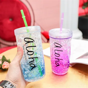 

450ml Simple Sippy Cup Cool Ice Cups Vogue Couple Straw Cup Coffee Juice Drink Bottle Plastic Water Bottles