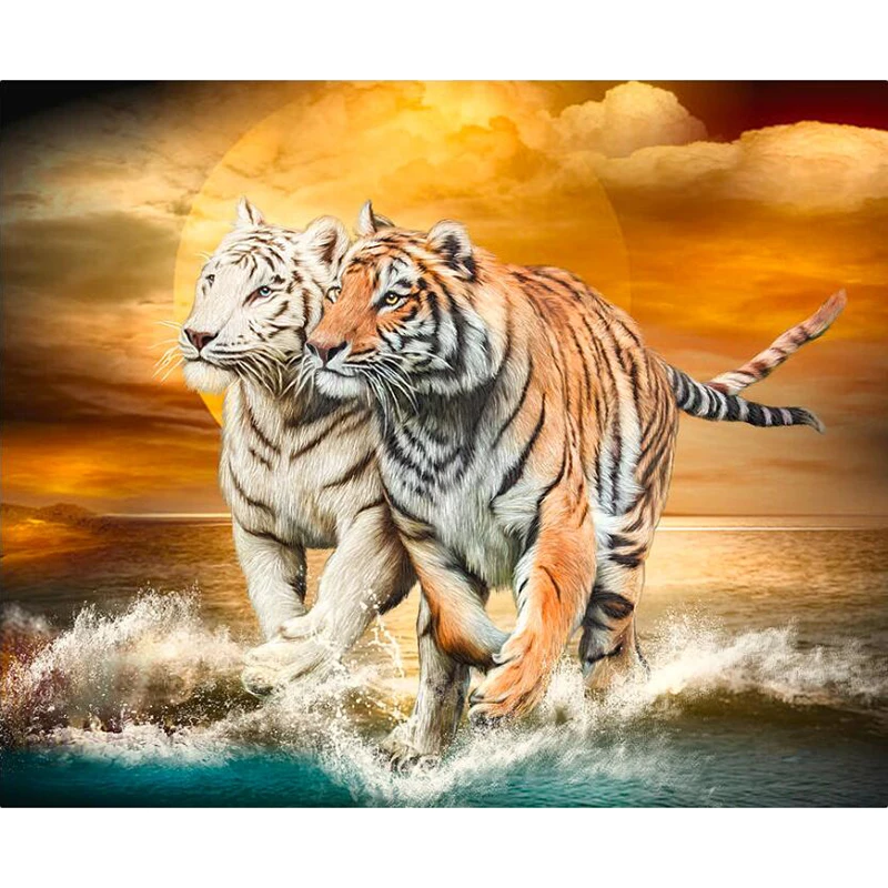 Diy Diamond Embroidery 5d Diamond Painting Tiger Brother Run In Sea Diamond Mosaic Home Decor Full Rhinestone Cross Stitch Gt Diamond Painting Cross Stitch Aliexpress