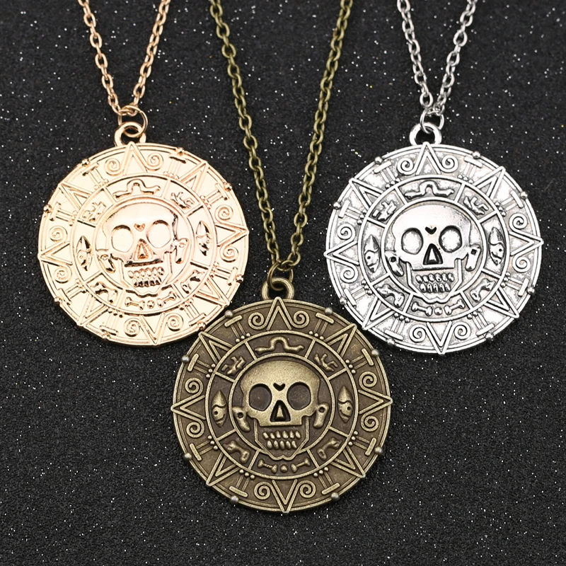 Винтажное ожерелье с медальоном золотым и бронзовым покрытием в стиле пиратов