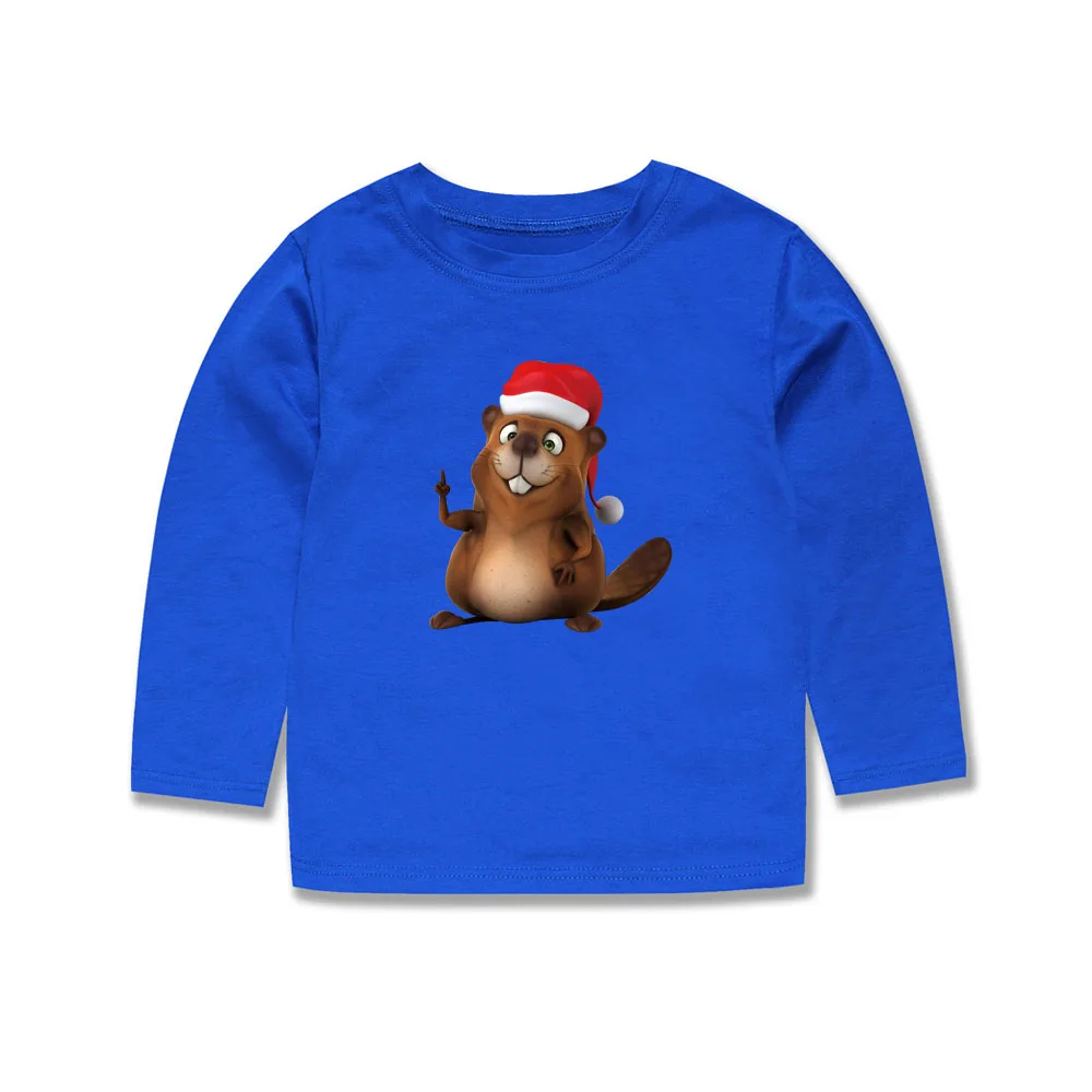 Phoebe Cat/ г., рождественские футболки с мышкой Детские футболки с Сантой, одежда для малышей праздничная одежда Детские футболки, топы для девочек - Цвет: L-TTTD2