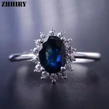 Женское кольцо с натуральным сапфиром, 925 пробы, серебряное, с натуральными чернилами, с голубым драгоценным камнем, хорошее ювелирное изделие для свадьбы, помолвки, камень по месяцу рождения ZHHIRY