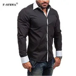 F-SFRWA Для мужчин рубашка Марка 2019 весна мужская рубашка с длинными рукавами Повседневное сращивания Slim Fit черный мужская одежда футболки XXL