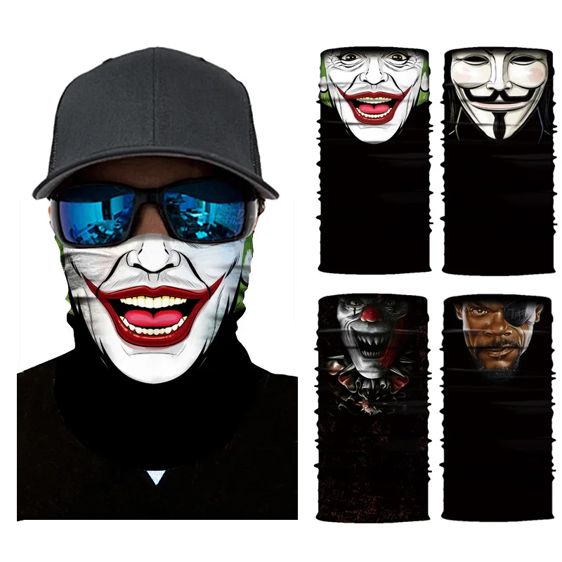 

3D Halloween Party Skull Masks Magic Clown Bicycle Ski Sports Half Face Mask Scarf Multi Use Neck Sunscreen Mouth Face Masks