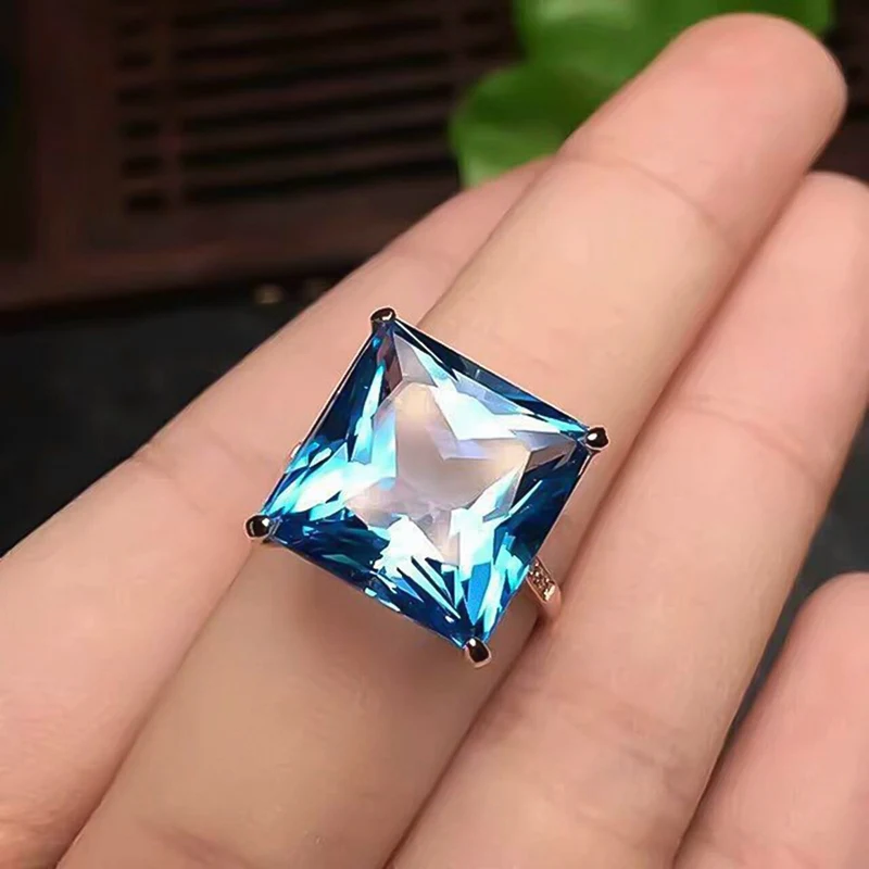Zircon Blue Crystal Engagemen Rings Womens Girls Square Geometry Wedding Ring Jewelry Party Gift|Rings| - AliExpress