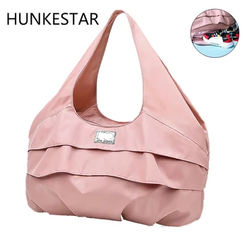 

Women Nylon Sport Bags Shoulder Ruffle Gym Bag With Shoe Compartment Yoga Fitness Training Sportbag Elegant Ladies Shoulder Bag