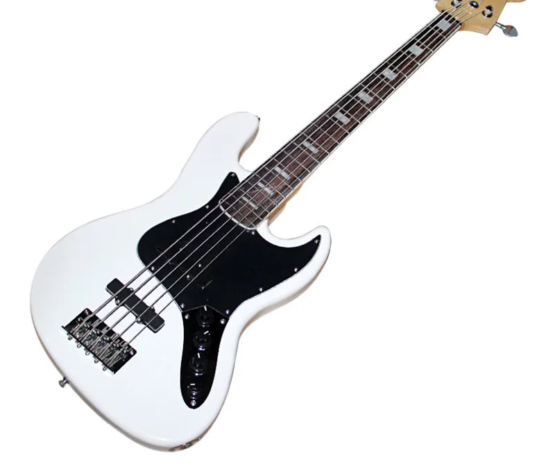 

Factory White 5-string Electric Bass Guitar with Black Pickguard,Rosewood Fingerboard,Chrome Hardwares,can be customized