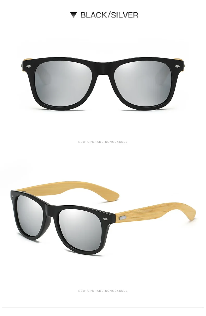 Новые поляризационные бамбуковые солнцезащитные очки фотохромные мужские солнцезащитные очки в деревянной оправе женские брендовые Оригинальные очки Oculos de sol masculino - Цвет линз: Black-Silver
