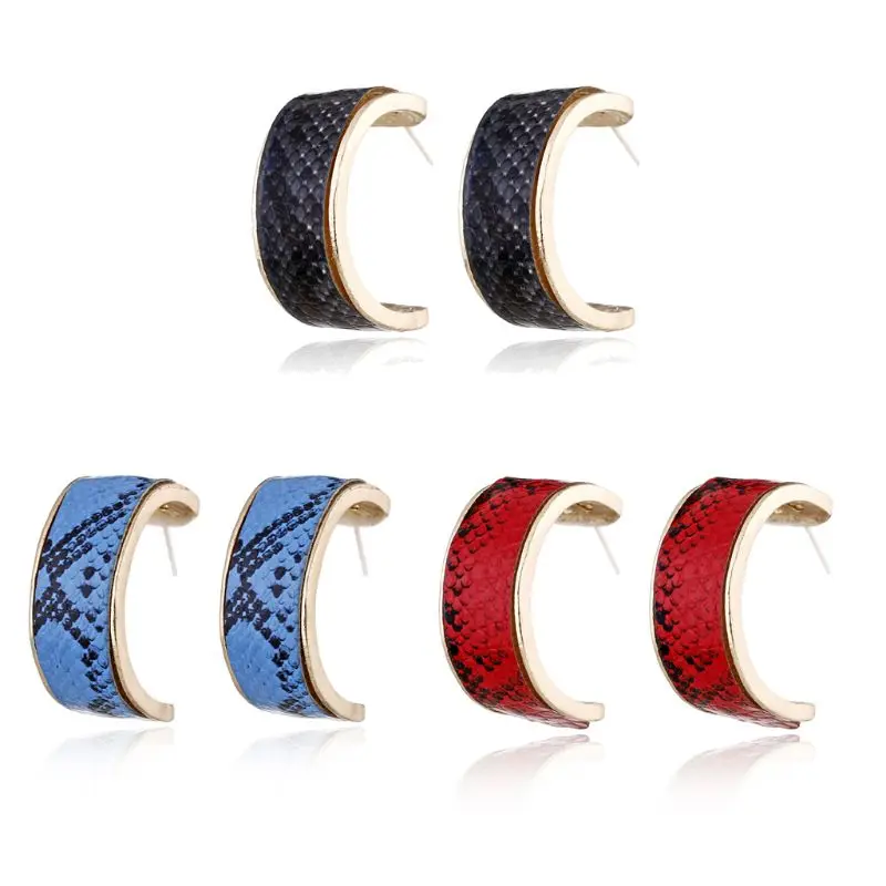 

Women's Snakeskin Print Big Hoop Earrings Geometric Leather Statement Jewelry