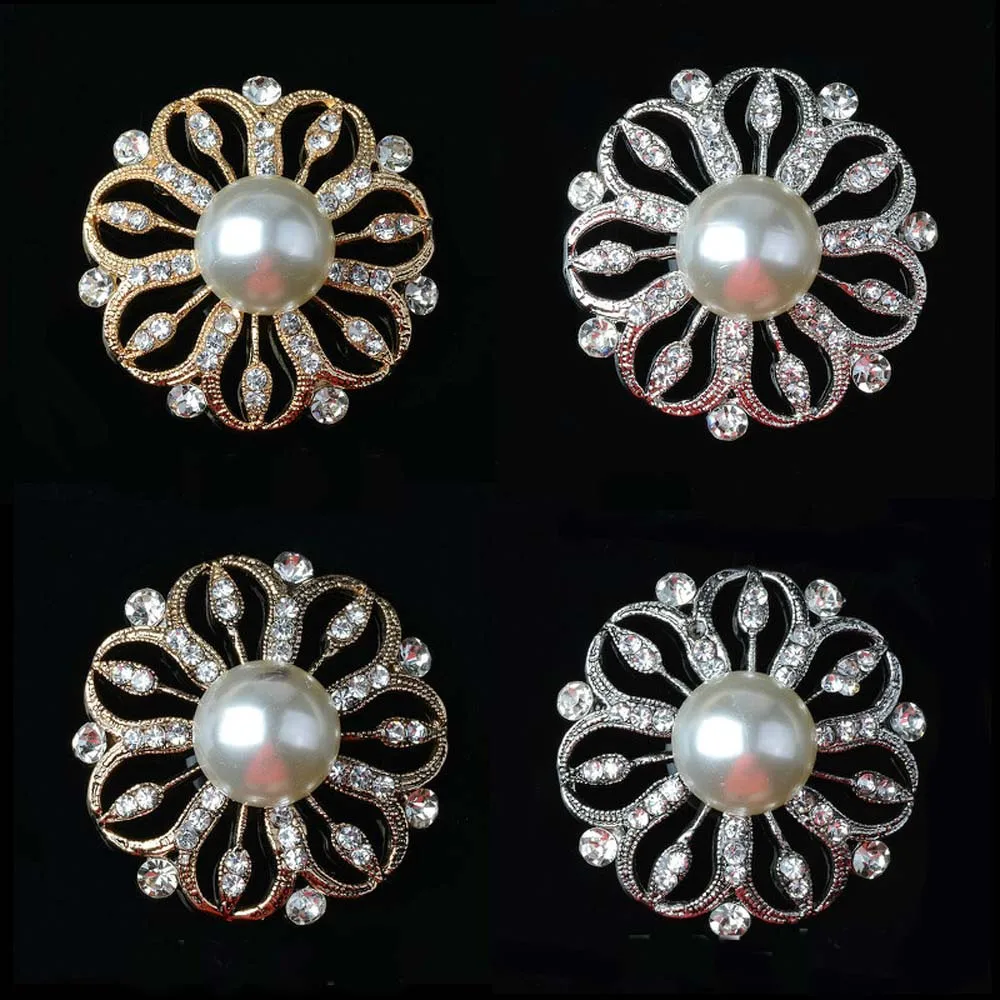 

2pcs/lot Gold Pearl Rhinestones Buttons Flatback DIY Decorative for Brooch Pin Dress Coat Bag Alloy Badge Wedding Accessories