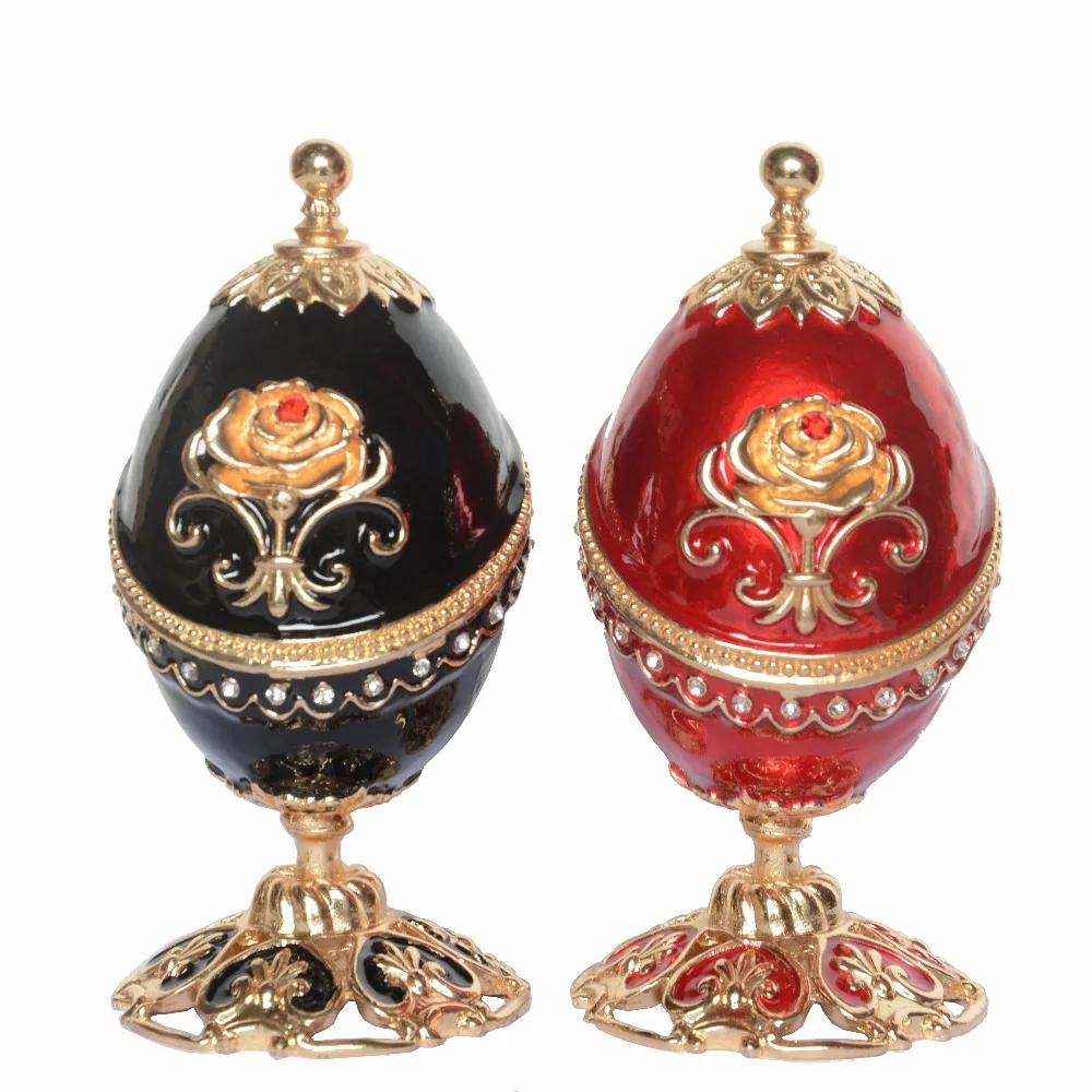 Rose Faberge Egg Trinket Jewelry Wedding Ring Box Novelty Gifts For Her Home Decor Metal