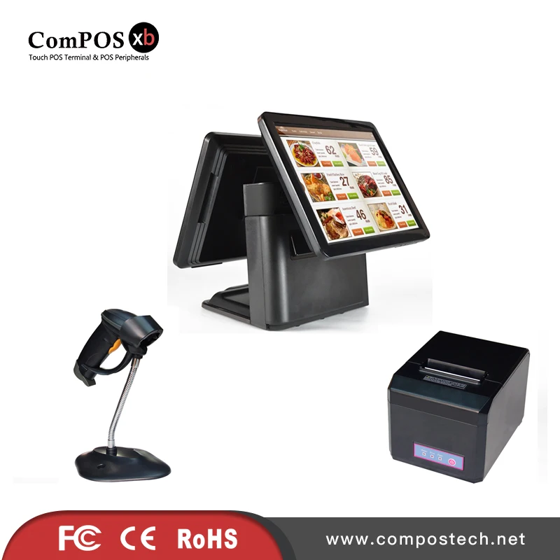 

15'' double screen pos system for point of sale with thermal printer pos cash register for hotel