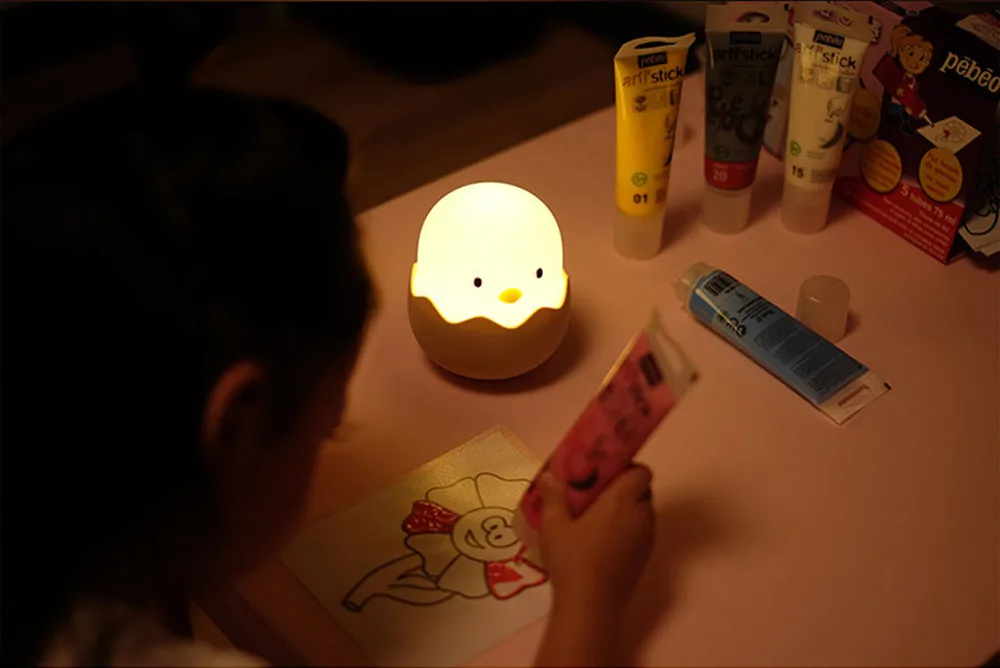 С героями мультфильмов Детский костюм «яичная скорлупа» куриное яйцо светодиодный Ночной светильник с регулируемой яркостью USB Перезаряжаемые силиконовый Спальня прикроватная лампа для Для детей подарок для ребенка