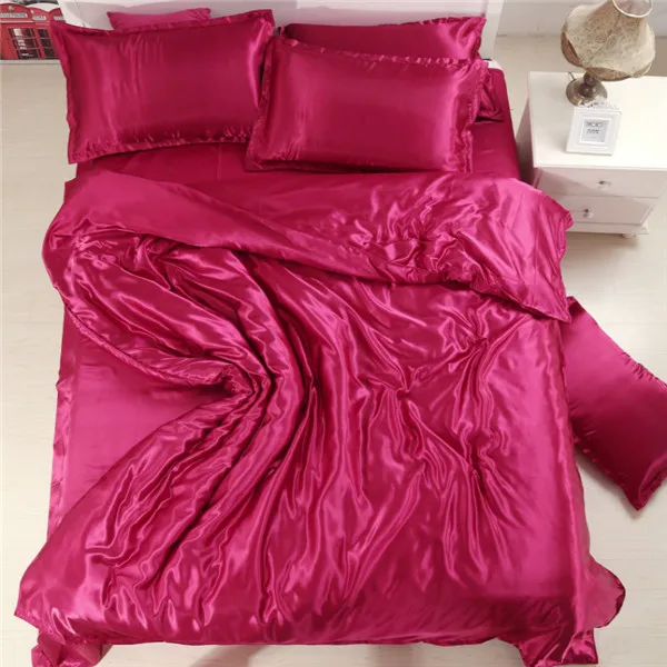 Silk Light Pink Satin Bedding Sets Solid Satin Quilt Cover Set Flat