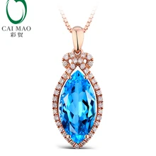 14 к розовое золото натуральный маркиз огранка 3.35ct голубой топаз 0.17ct алмазные Кулоны Оптом ювелирные изделия
