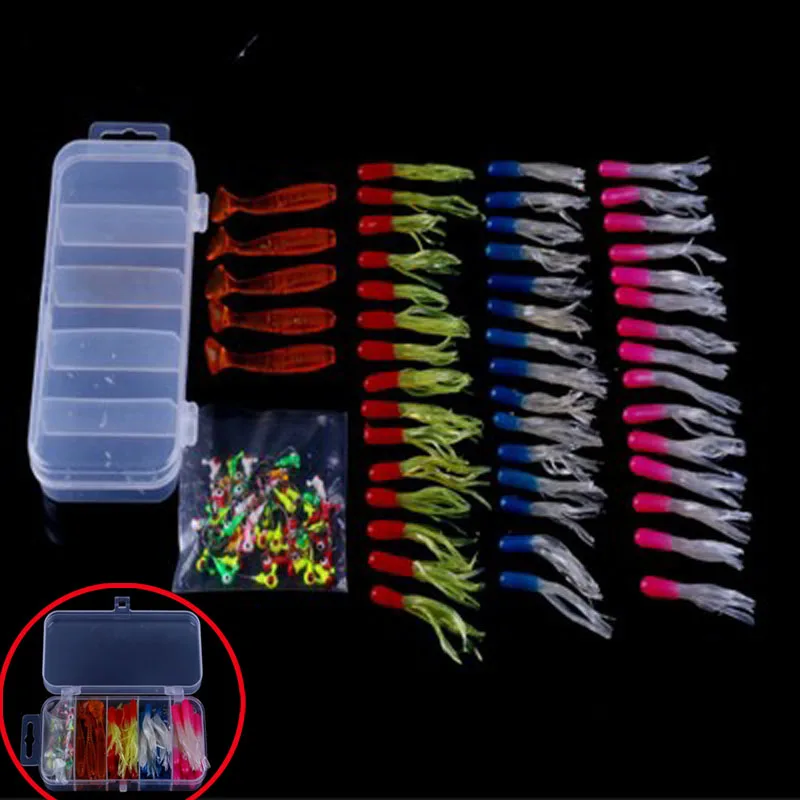 

100PCS /set Soft Lures jig Lead Hooks Fishing Lure Silicone Grub Worm Soft Baits fishing tackle
