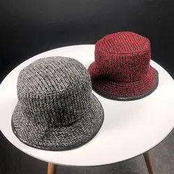2018 зимние Для женщин Chic Кепки Вязание шерстяные ведро шляпа с из искусственной кожи шапки для рыбака солнцезащитный крем Кепки