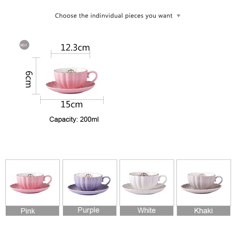 Дворец Стиль кофе чашки и блюдца Тыква Фиолетовый костяного фарфора чай чашки набор послеобеденный вечерние tazas чашка для эспрессо 200 мл