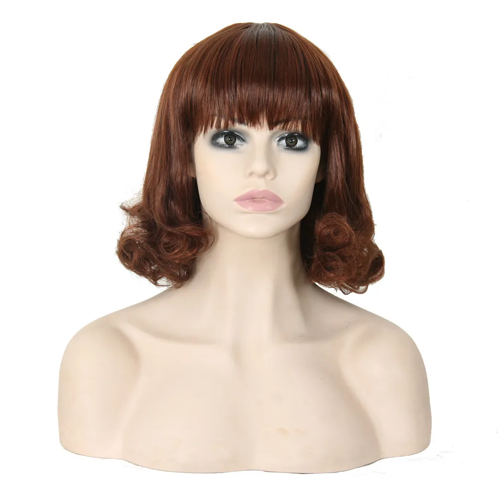 14" Women's Short Curly Bob Wig With Bangs Realistic African American Wig Cheap Synthetic Hair