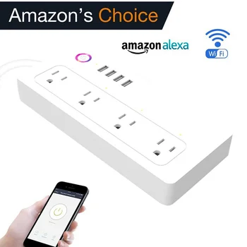 

Smart Wifi Power Strip Surge Protector Multiple Power Sockets 4 USB Port Voice Control for Amazon Echo Alexa's Google Home Timer