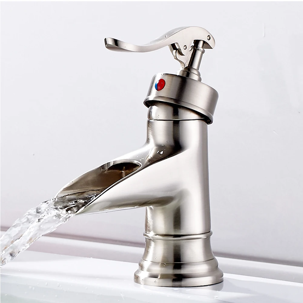 

Bathroom Basin Waterfall Home Deck Mount Adjustable Lightweight Kitchen Sink Faucet Single Handle Hole Silver Replacement Copper