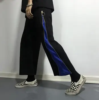 

Summer new zipper patchwork wide-leg pants women