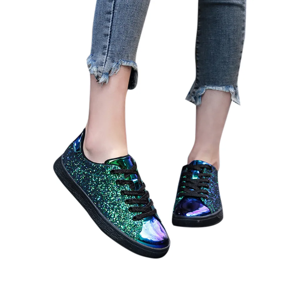 SAGACE; женская повседневная обувь; кожаная грязная обувь; разноцветная Женская Удобная Обувь На Шнуровке с блестящими блестками