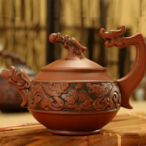 Yixing teapot (hand-carved dragon heap) antique kung fu teapot capacity 260 ml