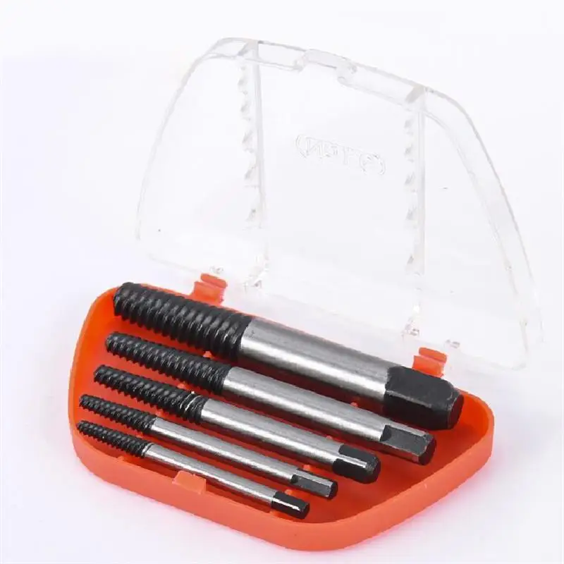  5PCS Screw Extractor Drill Bits Guide Broken Damaged Bolt Remover Car-styling Storage Box thread re