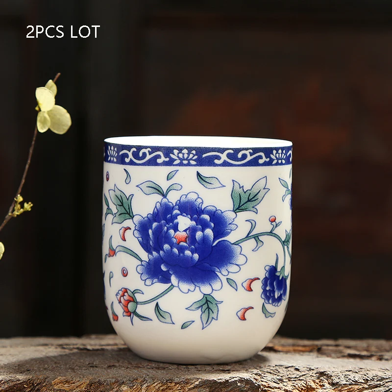 2 шт./лот, 120 мл, Цзиндэчжэнь, керамическая голубая и белая фарфоровая чайная чашка, китайская чайная чашка кунг-фу, домашняя посуда для напитков, кружка для молока, семейные подарки - Цвет: C