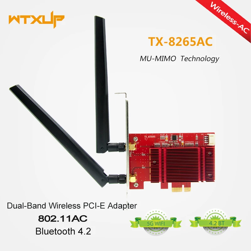 

PCIE 8265AC 2.4G / 5G Dual Band Desktop 8265NGW 867Mbps Wireless PCI-E Wi-Fi Bluetooth 4.2 WIFI CARD AC 8265 WLAN(8265 in it).
