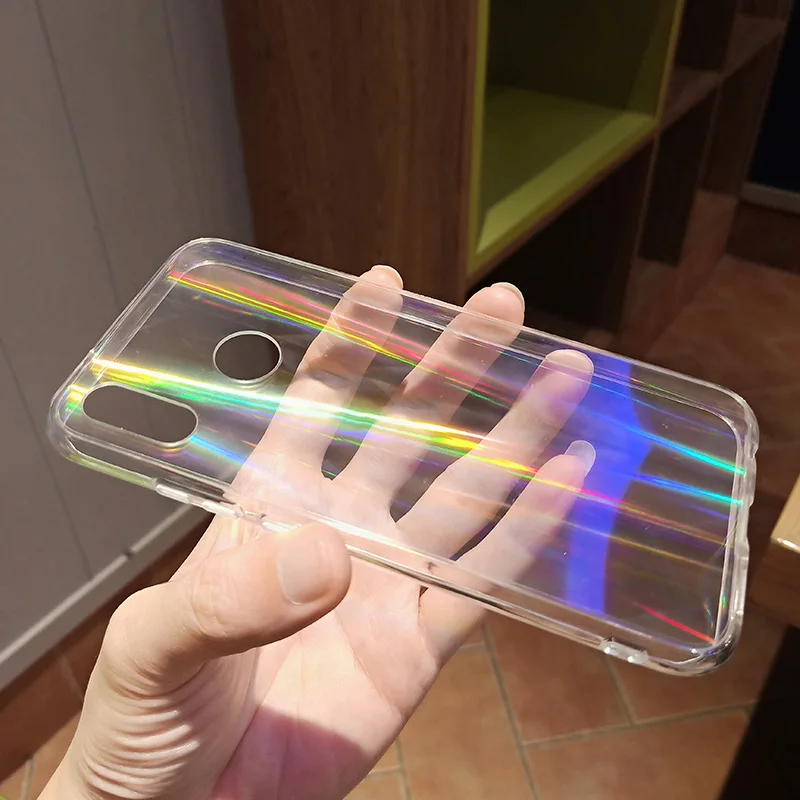 Gradient Rainbow Laser Holographic Case for Huawei P20 Lite P20 P30 Pro Transparent Clear Soft Capa Funda Light reflections Hull