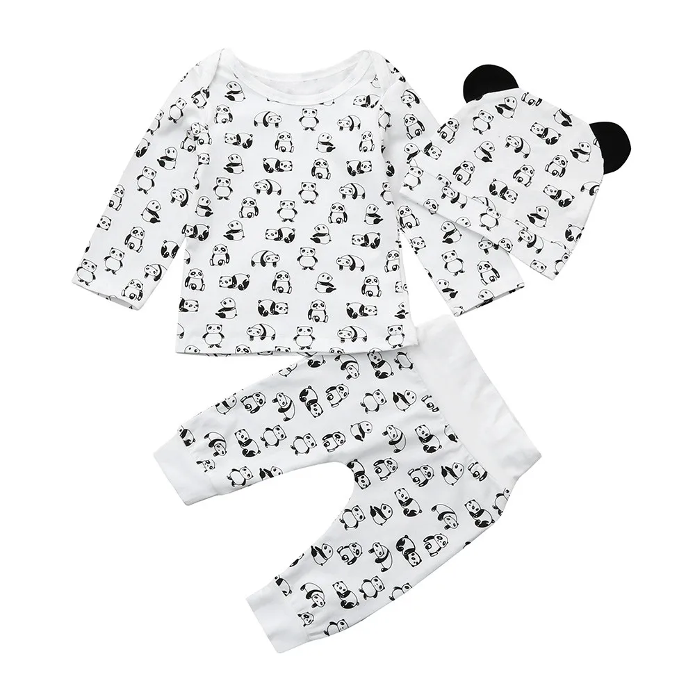 

Spring Autumn Winter Warm baby clothes overalls children's sport suit Neweborn Boys Girl Cartoon Panda Tops +Pants +Hat 3pc/ set