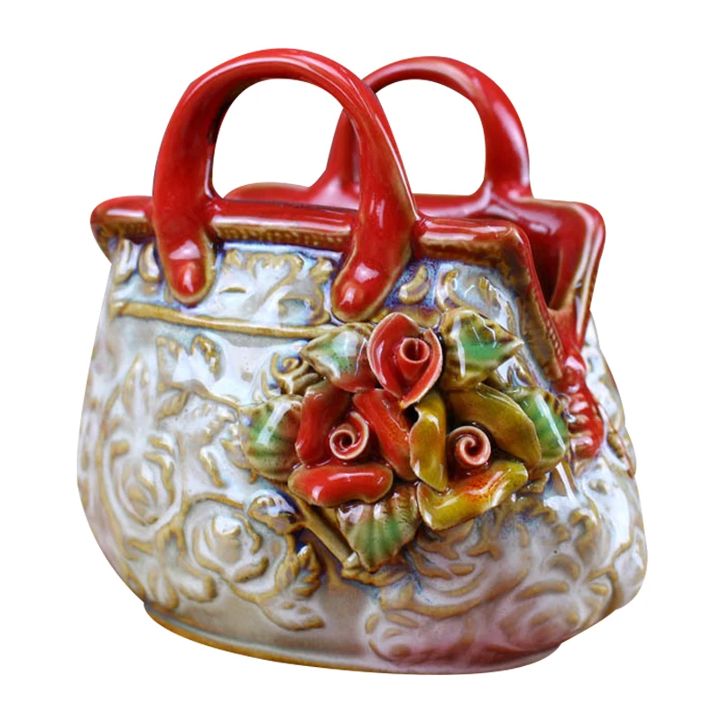 

Creative Ceramic Craft Succulent Plant Pot Ornaments Retro Bags Figurine Green Plant Fleshy Pots Storage Holder Home Decor Gifts