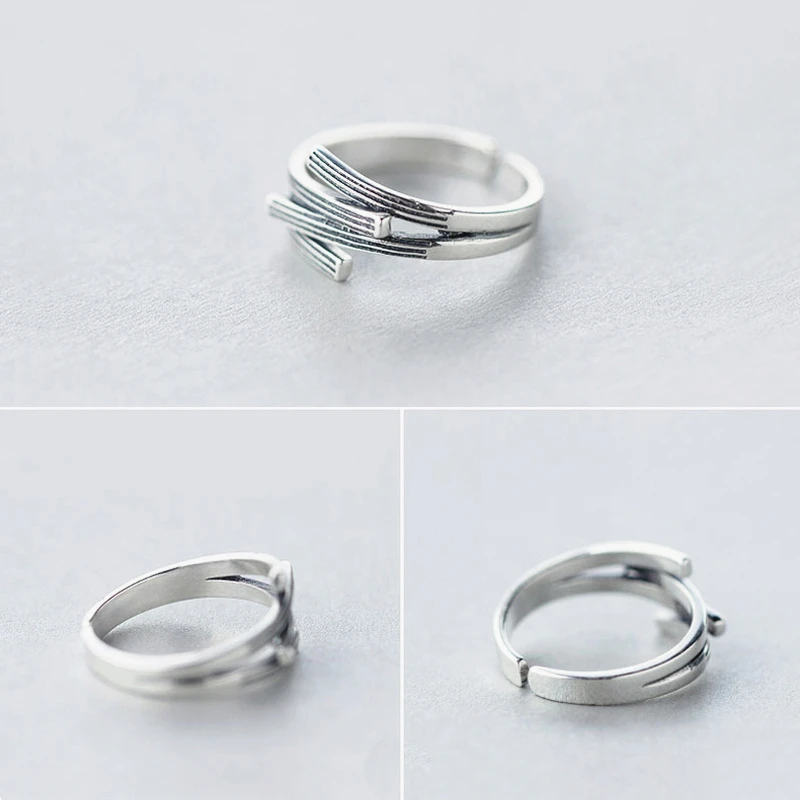 TOYOOSKY Thai Silver Retro Lines Open Ring For Women Fashion Girls Christmas Gifts Sterling-silver-jewelry