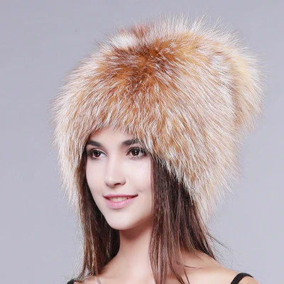 FUETALK шапки женские зимние весь набор роскошный лиса меховая шапка женская зимняя меховая шапка мода меховая шапка для женщин - Цвет: crystal fox
