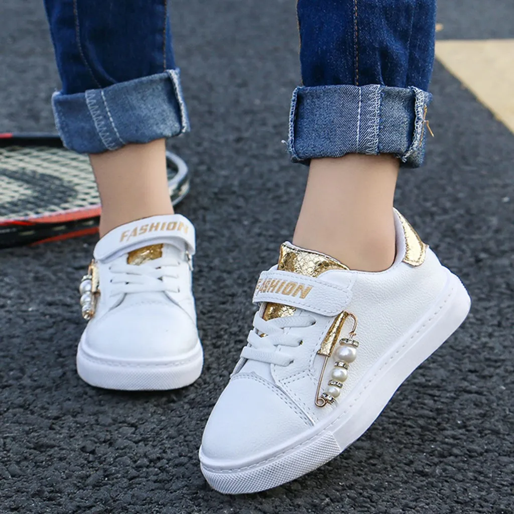 Children Infant Kids Scale Pearl Casual Shoes Baby Girls boys Single Flat Princess Hook& Loop Sport Shoes 27-37 size Chaussure