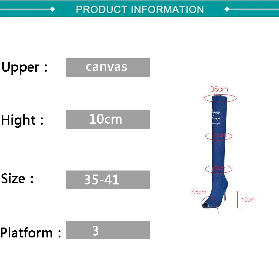 MHYONS/женские Сапоги выше колена; джинсовые сапоги на высоком каблуке; женская джинсовая обувь; женская пикантная обувь с открытым носком на молнии; zapatos mujer