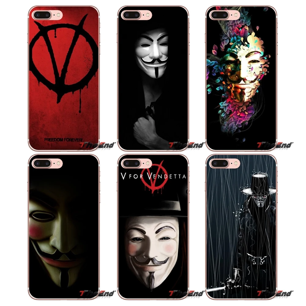Силиконовые чехлы для iPhone X 4 4S 5 5S 5C SE 6 6S 7 8 Plus Samsung Galaxy J1 J3 J5 J7 A3 A5 2016 2017 Fawkes Anonymous