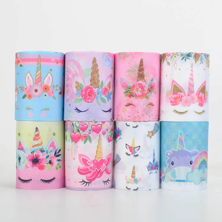 

10 yards Random set 10 style X1y 3'' 75mm unicorn ribbon printed grosgrain ribbon