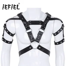 Мужская Новинка костюмы Регулируемый искусственная кожа металл наклепки тело Грудь Жгут накидка на плечи половина о-кольца ремень Клубная одежда